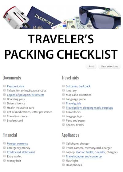 Go to TRAVELER'S CHECKLIST